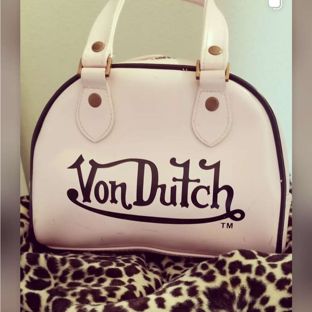 Von Dutch White and Black Logo Dome Mini Bag